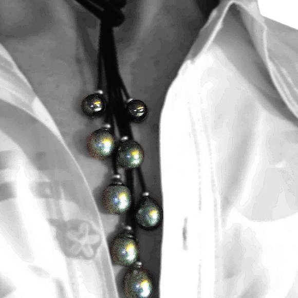 TAHITIAN South Sea 8 BLACK PEARLS Lariat necklace - Picture 7 of 8